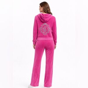 Juicy Couture Velour Tracksuit Pink Y2K Full Set Hoodie Pants Rhinestone Size M